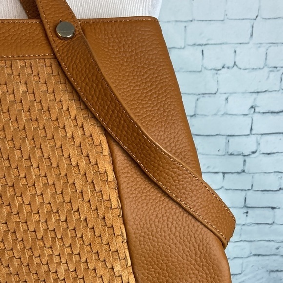 Christopher Kon Cognac Weaved Pebbled Leather Purse Over-The-Shoulder Bag Tote - Picture 8 of 16